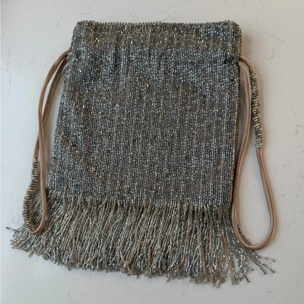 Zara Gold Beaded Fringe Drawstring Wristlet - Picture 8 of 8